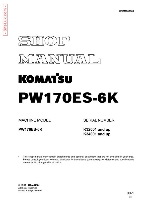 Komatsu PW170ES-6K Hydraulic Excavator Shop Manual - UEBM000801