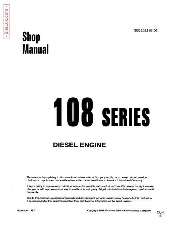 Komatsu 108-1 Series Diesel Engine Shop Manual - SEBE62210103