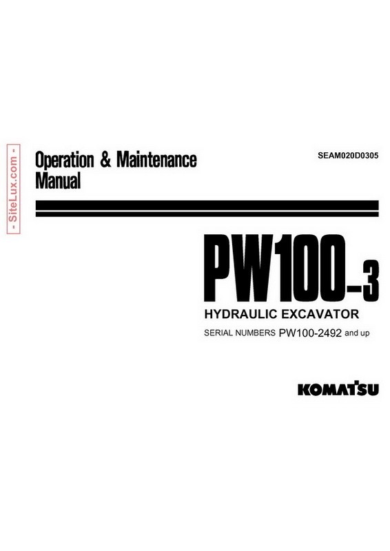 Komatsu PW100-3 Hydraulic Excavator (2492 and up) OM Manual - SEAM020D0305