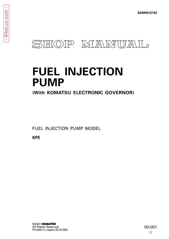 Komatsu KP21 Fuel Injection Pump Models Shop Manual - SEBM012702