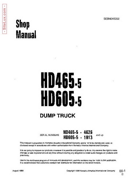 Komatsu HD465-5, HD605-5 Dump Truck Shop Manual - SEBM015202