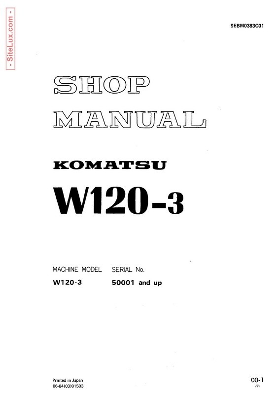 Komatsu W120-3 Wheel Loader Shop Manual - SEBM0383C01