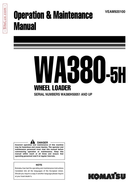 Komatsu WA380-5H Wheel Loader Operation & Maintenance Manual - VEAM920100