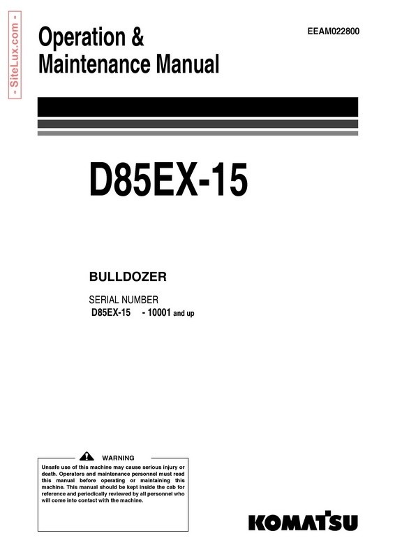 Komatsu D85EX-15 Bulldozer (10001 and up) Operation & Maintenance Manual - EEAM022800