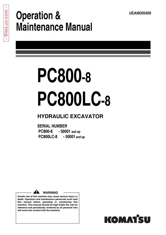 Komatsu PC800-8, PC800LC-8 Hydraulic Excavator (50001 and up) OM Manual - UEAM005400