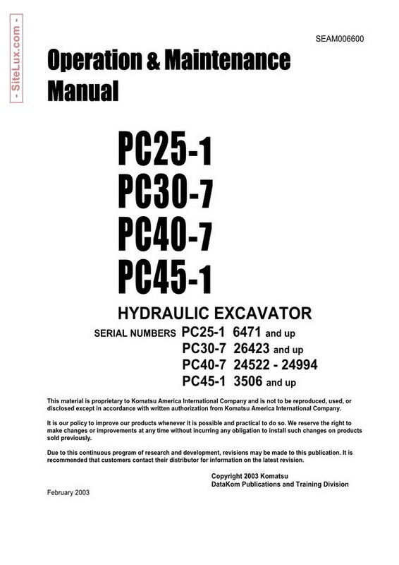 Komatsu PC30MR-2, PC35MR-2 Galeo Hydraulic Excavator OM Manual - WEAM006600