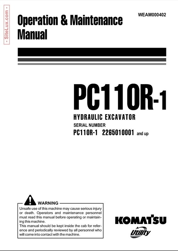 Komatsu PC110R-1 Hydraulic Excavator (2265010001 and up) Operation & Maintenance Manual - WEAM000402