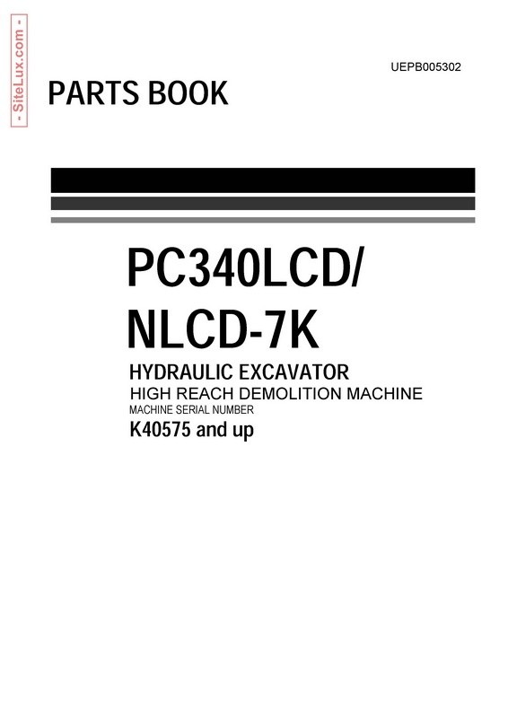 Komatsu PC340LCD-7K,PC340NLCD-7K Hydraulic Excavator (K40575 and up) Parts Book - UEPB005302