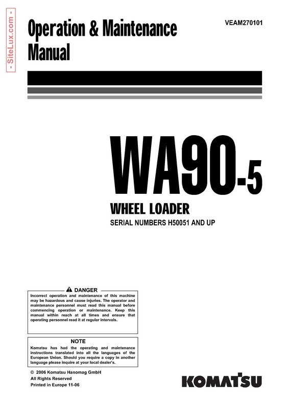 Komatsu WA90-5 Wheel Loader Operation & Maintenance Manual - VEAM270101