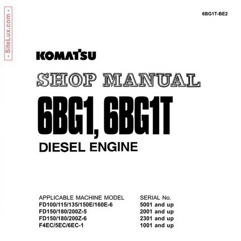 Komatsu 6BG1, 6BG1T Diesel Engine Shop Manual - 6BG1T-BE2