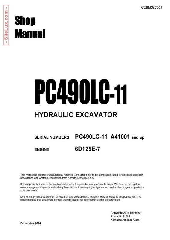 Komatsu PC490LC-11 Hydraulic Excavator (A41001 and up) Shop Manual - CEBM028301
