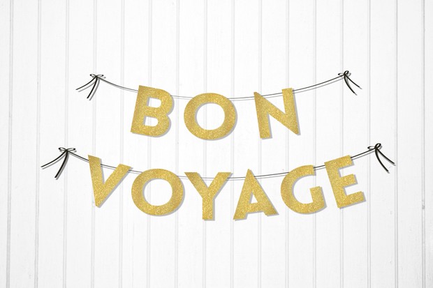 bon voyage instant download printable garland faux glittery textured in gold