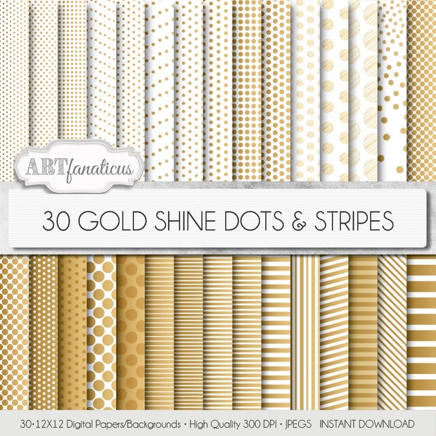 30 GOLD SHINE DOTS & STRIPES DIGITAL PAPER