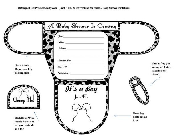 Grey Cow Diaper Boys Baby Shower Invites