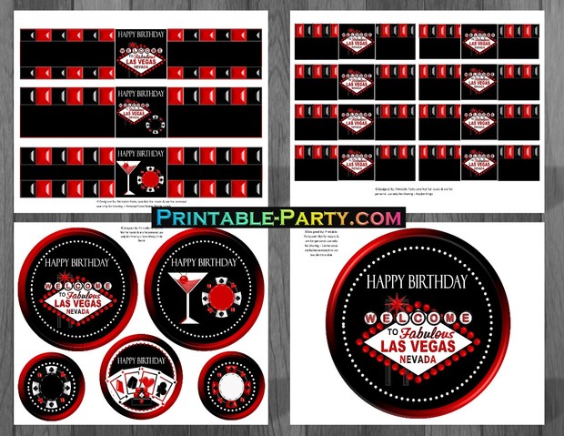 Las Vegas Casino Printable Party Supplies Red Black