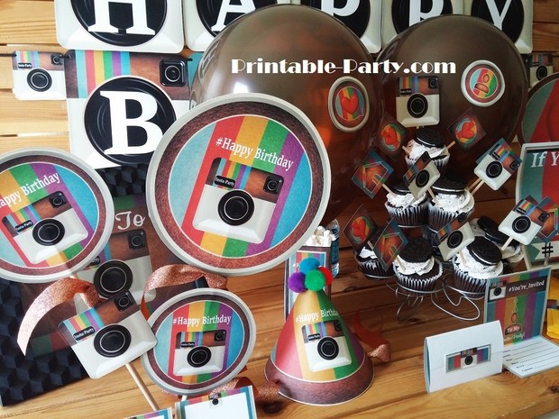 Insta-Party Theme Printable Birthday Supplies-Rainbow