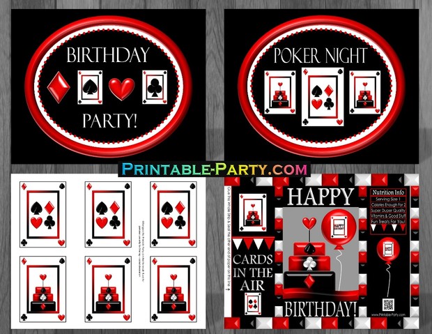 Casino Night Poker Card Printable Birthday Party Supplies