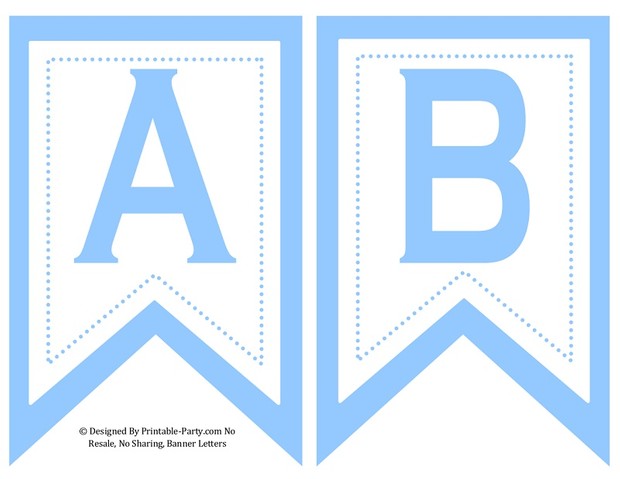 5 Inch Printable Light Blue Swallowtail Banner Letters 0-9, A-Z