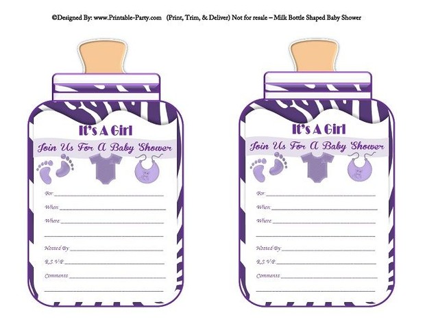 Printable Purple Zebra Feet Girl Baby Bottle Shaped Ba