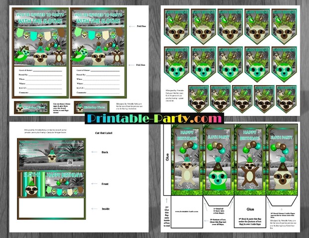 Sloth Theme Printable Party Supplies and Decorations