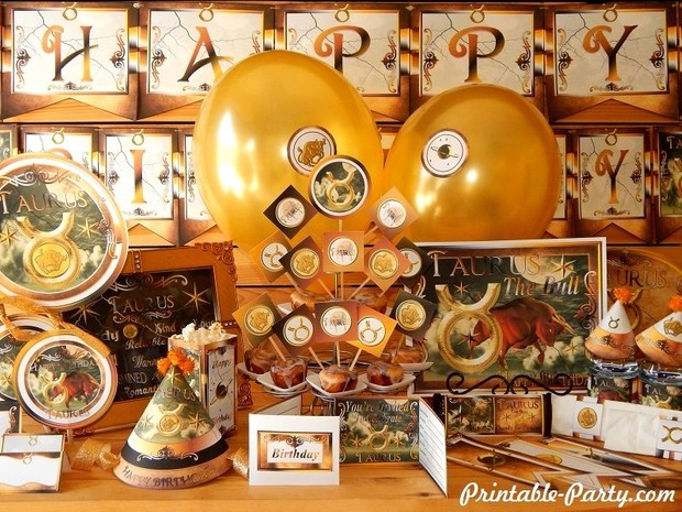 Taurus Printable Zodiac Sign Themed Party Supplies