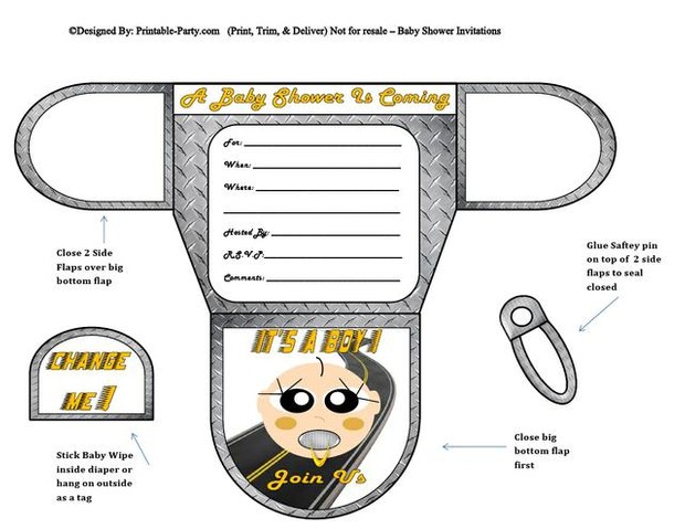 Racer Vanilla Boy Baby Diaper Shower Invites