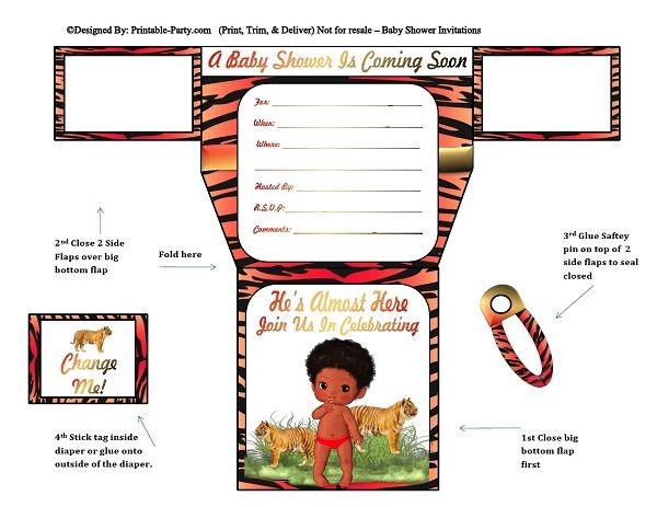 african-american-red-black-tiger-diaper-boy-baby-shower-invitations