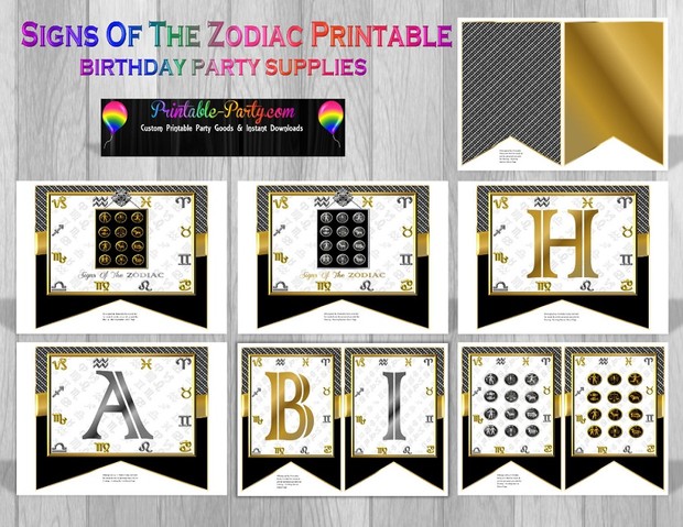 Zodiac Sign Themed Printable Party Supplies