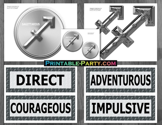 Sagittarius Zodiac Theme Printable Birthday Decorations Grey Black