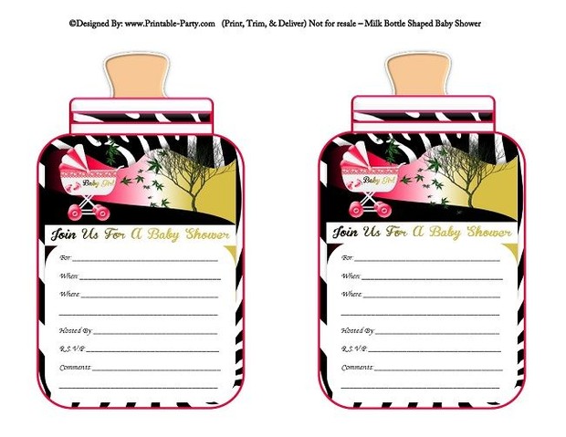 printable-hot-pink-black-zebra-carriage-stroller-girl-baby-bottle-shaped-baby-shower-invitations