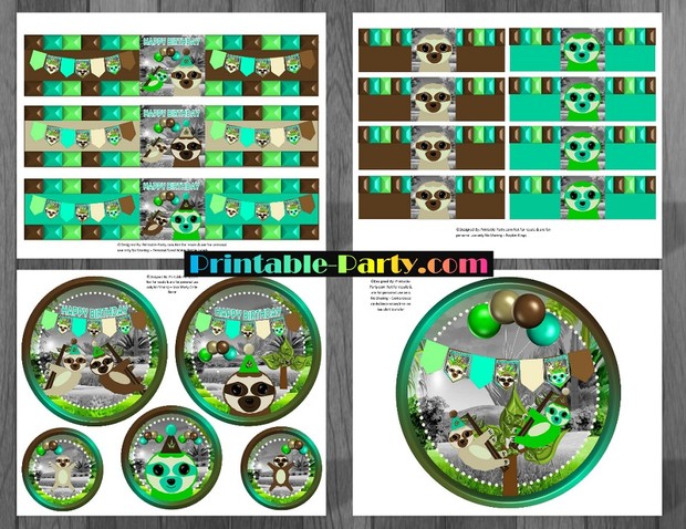 Sloth Theme Printable Party Supplies and Decorations