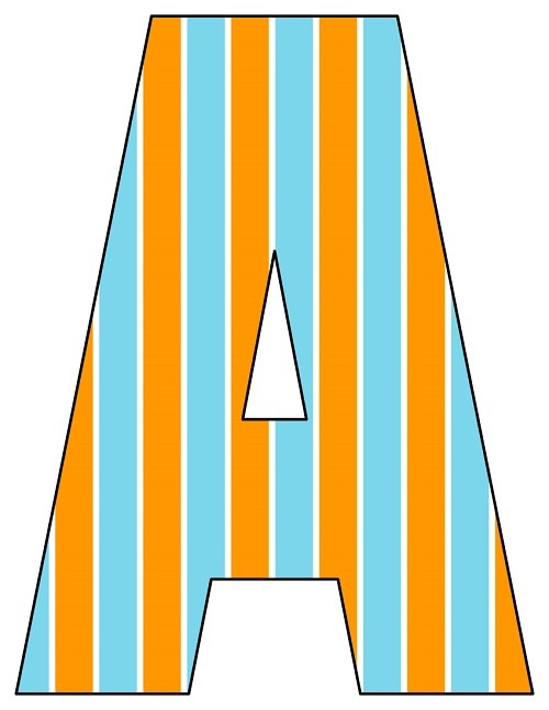 8X10.5 Inch Orange Aqua Vertical Stripe Printable Letters A-Z, 0-9