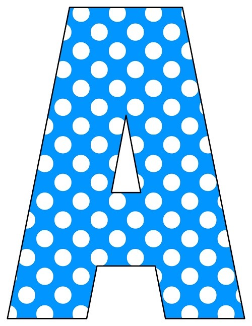 8X10.5 Inch Blue Polka Dots Printable Letters A-Z, 0-9