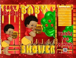 Printable Chip Bags Baby Shower Winnie Honey Bear Red Printable
