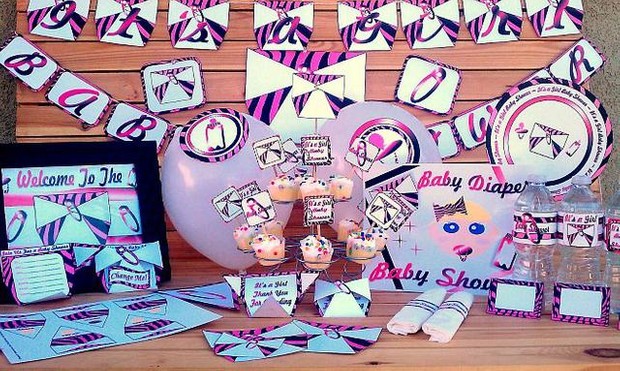 Pink Zebra Diaper Blue Eye Baby Shower Supplies