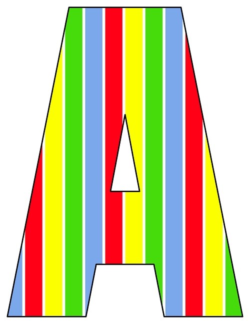 8X10.5 Inch Red Blue Green Yellow Stripe Printable Letters A-Z, 0-9