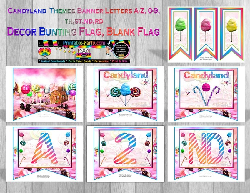 candyland themed printable party banner letters a z 0
