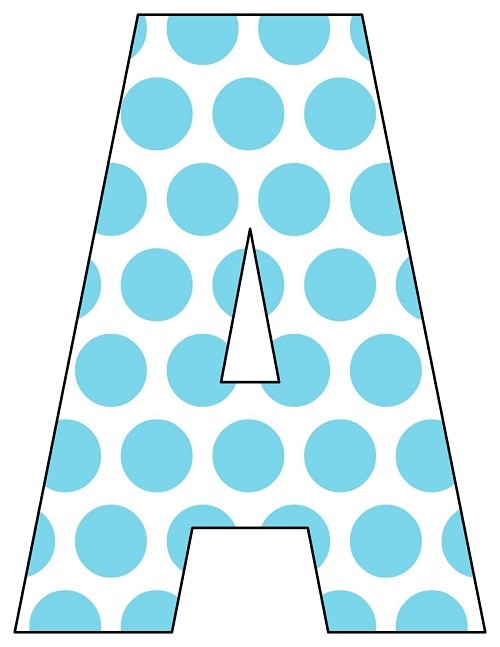 8X10.5 Inch Aqua Big Dots Printable Letters A-Z, 0-9