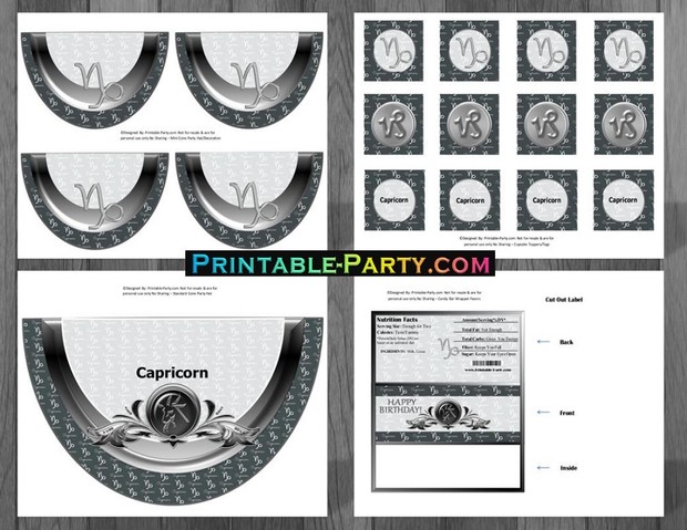Capricorn Zodiac Theme Printable Birthday Decorations