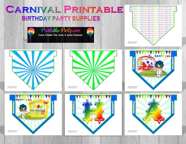 Printable Carnival Theme Party Decorations Blue Clown