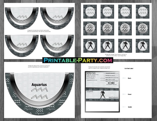 Aquarius Grey & Black Themed Printable Party Supply