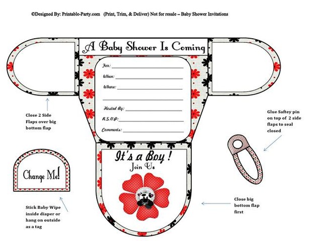 Cow & Flower Boy Diaper baby Shower Invites