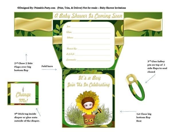 yellow-flower-green-gold-diaper-boy-baby-shower-invitations
