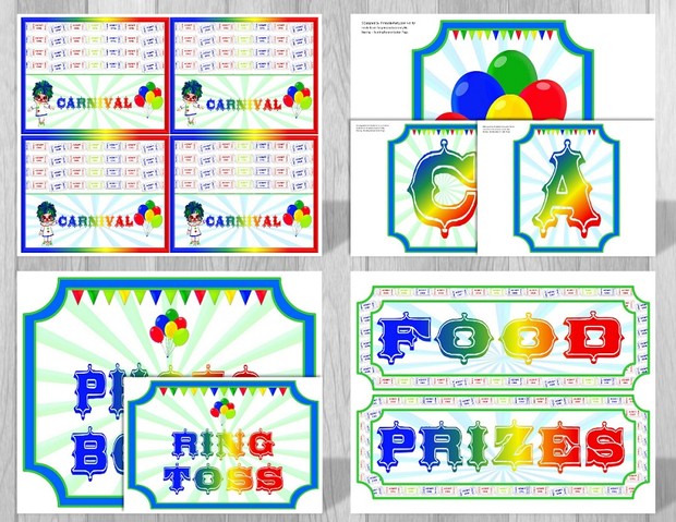 Printable Carnival Theme Party Decorations Blue Clown