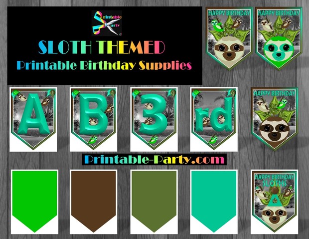 Sloth Theme Printable Party Supplies and Decorations