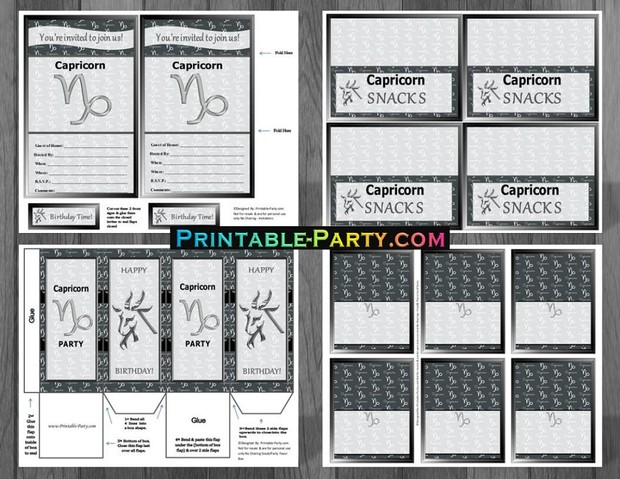 Capricorn Zodiac Theme Printable Birthday Decorations