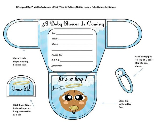Angel Chocolate Boy Diaper Baby Shower Invites