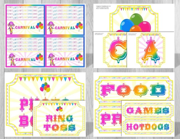 Printable Carnival Party Supplies Pink Clown