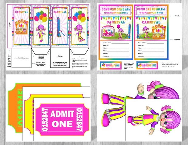 Printable Carnival Party Supplies Pink Clown