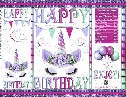 printable potato chip favor bags birthday unicorn purp printable